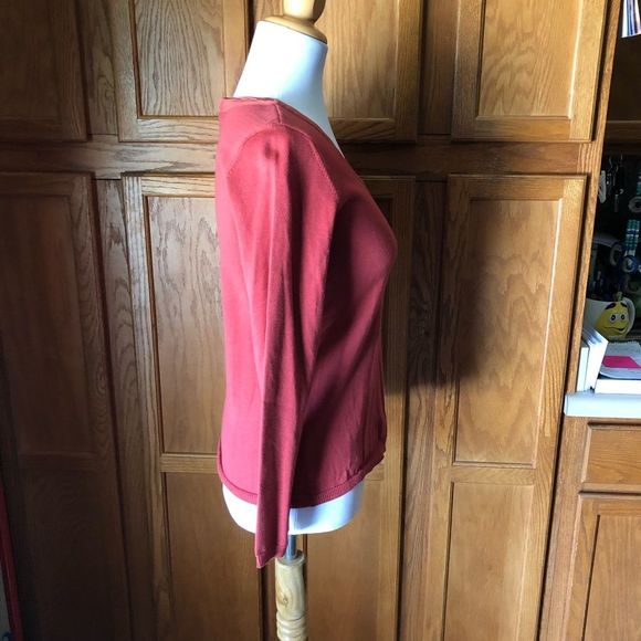 🍁J Jill Rust Orange Silk Trim Long Sleeve Knit Top Blouse Size S NWT - Picture 8 of 11